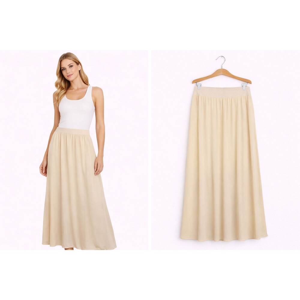 New New Directions Long Skirt Size  XL Tan Textured Embroidery Detail